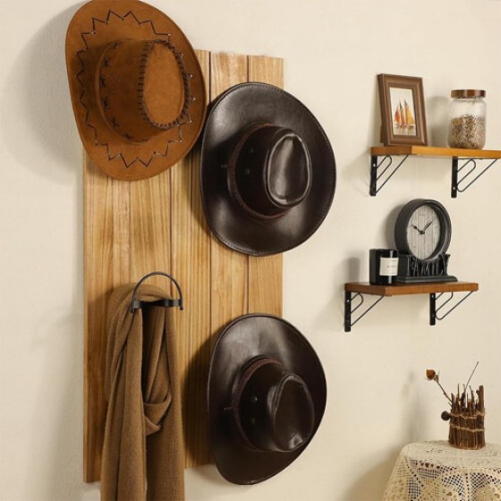 6PCS Cowboy Hat Rack Multi-Function Wall Mount Storage Display Stand with Hooks for Cowboy Hats and Accessories